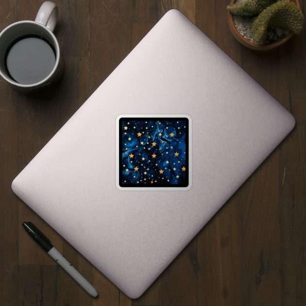 Magical Golden Christmas Blue Starry Night Pattern by CONCEPTDVS